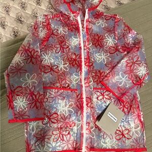 Hunter Kids' Transparent Raincoat with Red and White Floral Design